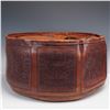 Image 1 : Mid-Century Mayan Tooled Leather Ottoman - In the Style of Angel Pazmino