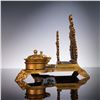 Image 2 : Gilded Cast Iron Double Inkwell with Ornate Backplate and Cherub Motif