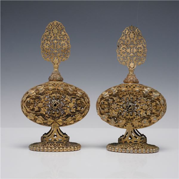 4pc Ormolu Filigree Perfume Bottles with Stoppers