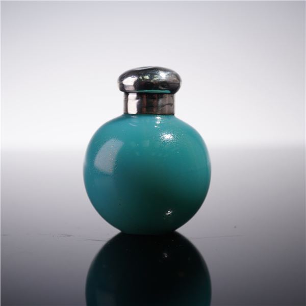 English Silverplate and Metal-Mounted Turquoise Opaline Glass Scent Bottle