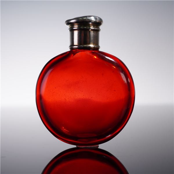 European Silverplate and Metal Capped Ruby Glass Scent Bottle