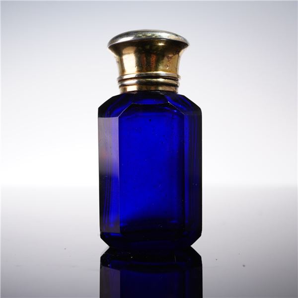 European Silverplate and Metal Mounted Blue Glass Scent Bottle