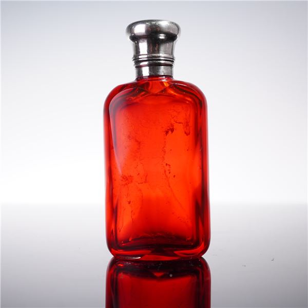 European Silverplate and Metal Mounted Ruby Glass Scent Bottle