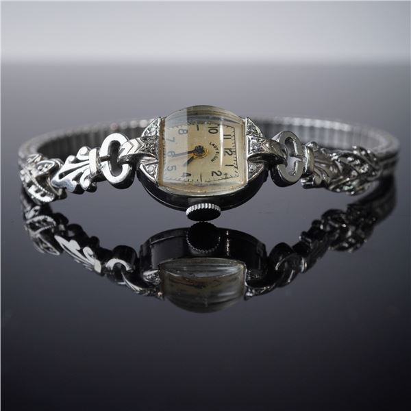 Lady Elgin 14K White Gold and Diamond Wristwatch