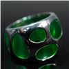 Image 1 : Sterling Silver and Green Glass Openwork Ring