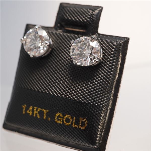 Pair of 14K Gold Earrings with Lab-Grown Diamonds, 1.56 CTW