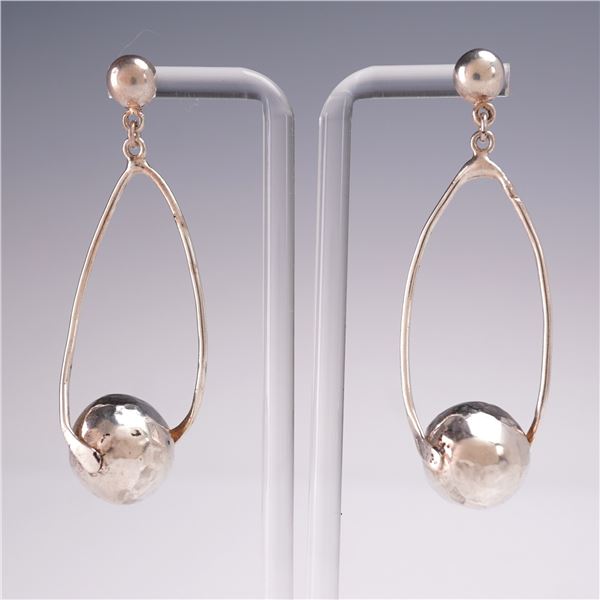 One Pair Sterling Teardrop Hoop Earrings w/ Ball Drop