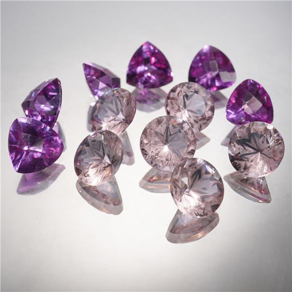 12pc Loose Simulated Gemstones: Round and Trillion-Cut in Lavender & Purple