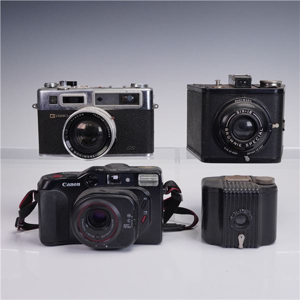 4pc Vintage Film Cameras, Kodak, Yashica & Canon