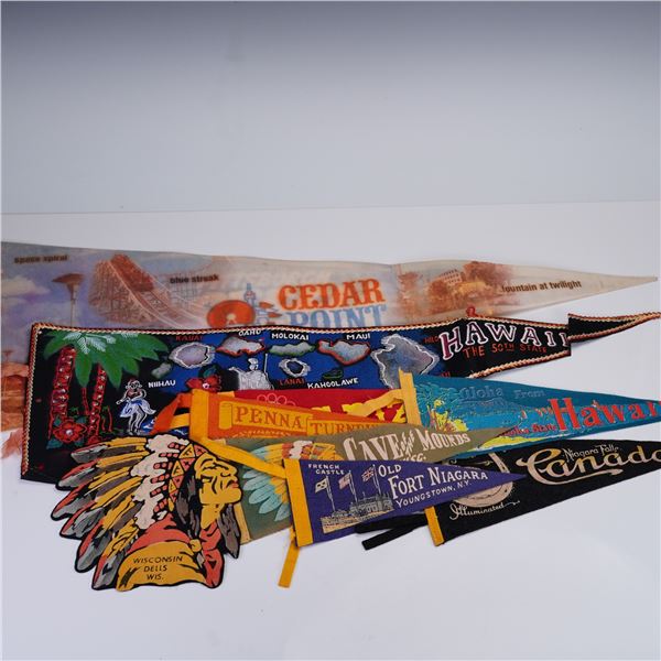 9pc Vintage Travel Souvenir Felt Pennants