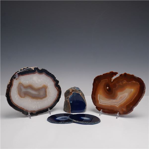 5pc Polished Blue Agate and Carnelian Stone Geodes