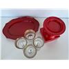 Image 3 : Set of 4 Gold Rimmed Glass Goblets with Red Accessories
