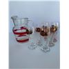 Image 1 : Glass Pitcher with Red Band and Assorted Drinkware