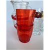 Image 3 : Glass Pitcher with Red Band and Assorted Drinkware