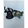 Cast Iron Farmhouse Wall Bell with Mosaic Turtle Figurine