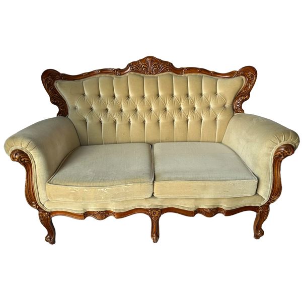 Valentino Furniture Carved Wood Loveseat