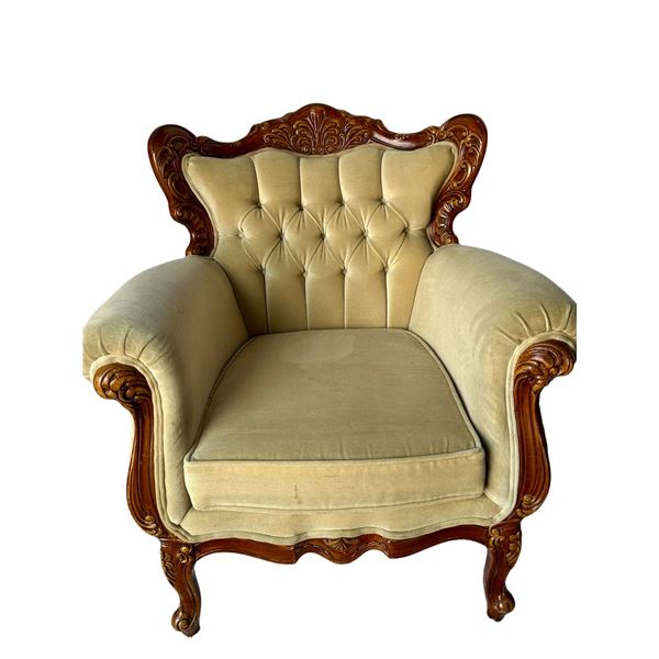 Valentino Furniture Carved Wood Armchair
