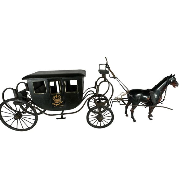 Rare Antique Handmade Large-Scale Wrought Iron & Wood Horse-Drawn Buggy or Carriage