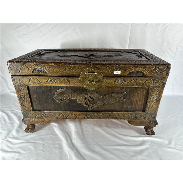 Hand-Carved Wooden Calgary Stampede Chest with Brass Hardware