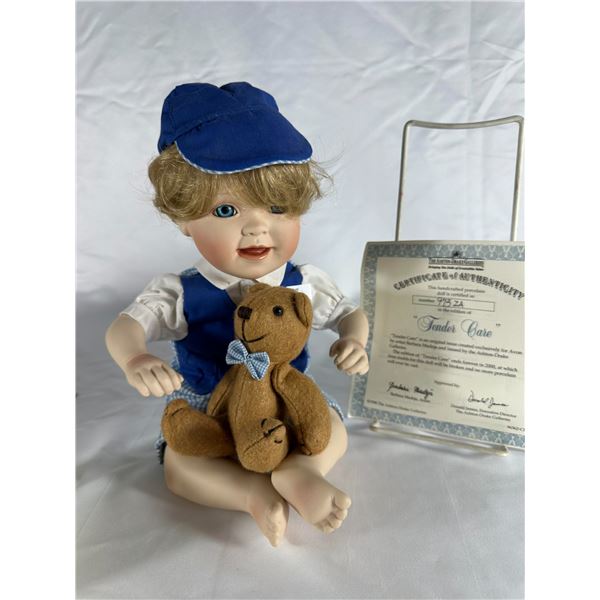 Ashton-Drake Porcelain Doll “Tender Care” by Barbara Medlin with COA & Teddy Bear