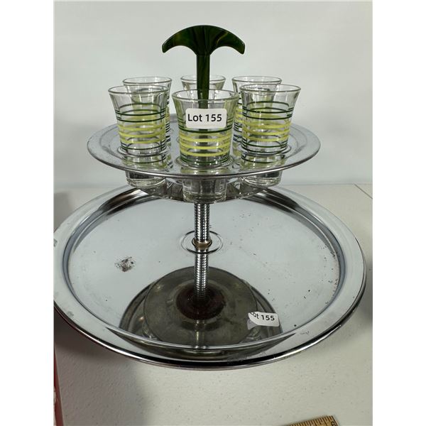 Vintage Bar Lot – Shields Cocktail Pump, Chrome Tray & Shot Glass Set