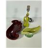 Quebec Artcraft Pottery Dish, Leaf Vase & Figural Lamp