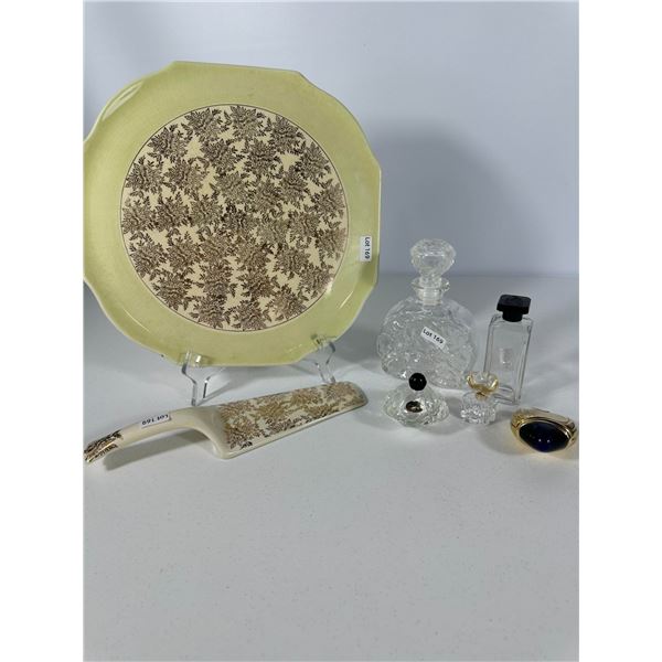 Vintage Serving Plate with Glass Perfume Bottles & Trinkets