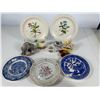 Mixed Lot – Botanical Plates, Blue Transferware, Souvenir Plate & Figurines