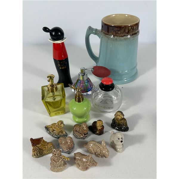 Medalta Mug with Perfume Bottles & Wade Figurines
