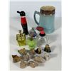 Medalta Mug with Perfume Bottles & Wade Figurines