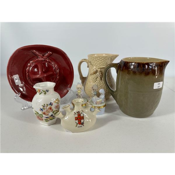 Medalta Jug, Aynsley Vase, Precious Moments Box, Ashtray