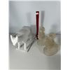 Image 2 : Grouping of Decorative Items: Plaster Cow, Ruby Red Glass Vase, and Frosted Glass Figures