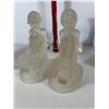 Image 7 : Grouping of Decorative Items: Plaster Cow, Ruby Red Glass Vase, and Frosted Glass Figures