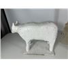 Image 8 : Grouping of Decorative Items: Plaster Cow, Ruby Red Glass Vase, and Frosted Glass Figures