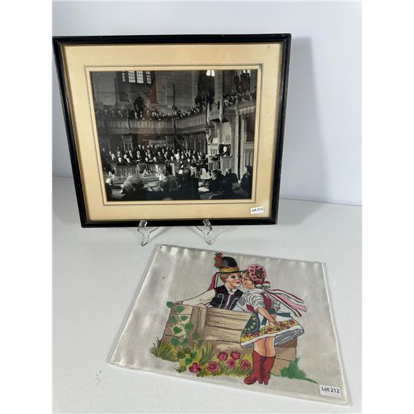 Framed Parliament Photograph & Embroidered Silk Art