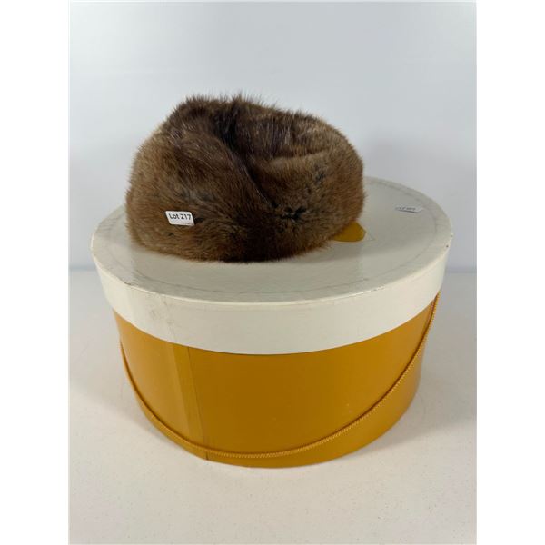 Vintage Muskrat Fur Pillbox‑Style Hat, with The Bay Box