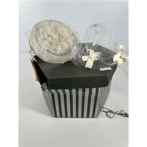 Two Ivory Millinery Headpieces with Veils, in Striped Box