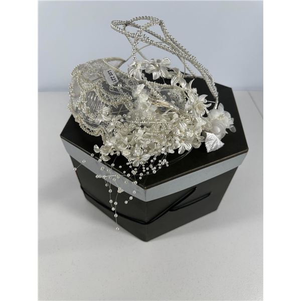 Bridal Headpiece with Pearls & Flowers and Beaded Veil Cap