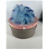Image 1 : Blue Marabou Feather Fascinator (Boutique, NYC–Montreal), with Round Hat Box