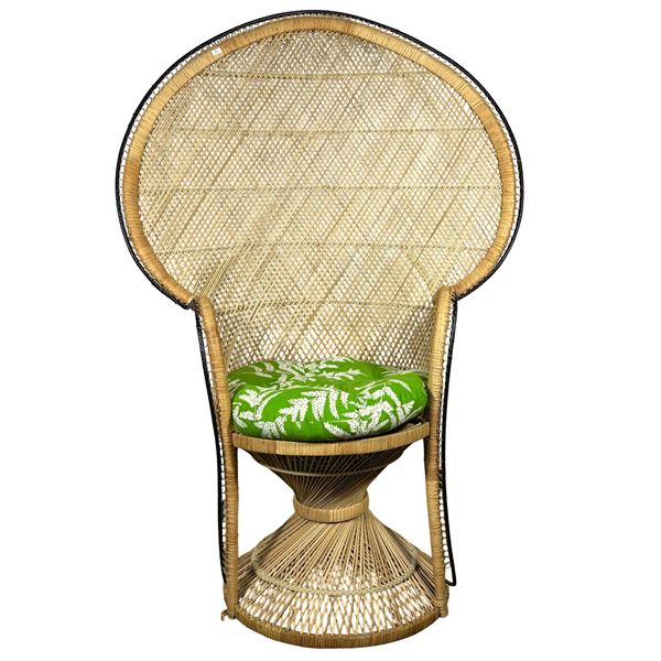 Vintage Peacock Wicker Chair with Cushion