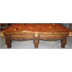 Vintage Pool Table, Balls, and Sticks