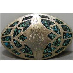 Custom Mosaic Chip Inlay Turquoise Belt Buckle