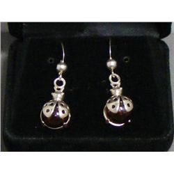 Sterling & Russian Amber Lady Bug Earrings