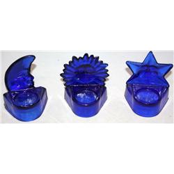 3 Cobalt Blue Candle Holders