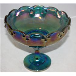 Opalescent Blue Carival Glass Compote