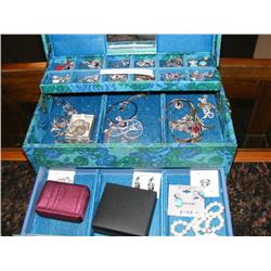 Green & Blue Jewelry Box Full of Sterling Jewelry