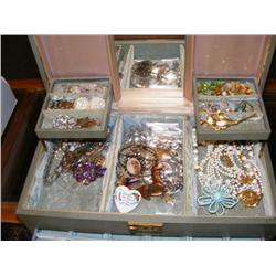 Green Jewelry Box Full of Vintage Jewelry