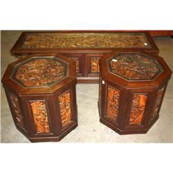 Oriental Carved Wood Coffee and End Tables