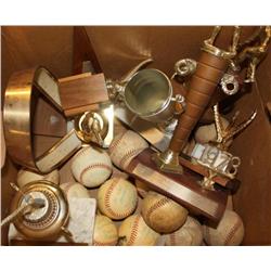 Box of Misc. Trophys and Hardballs
