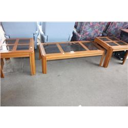 Set Of Three Glass Top Coffee Tables